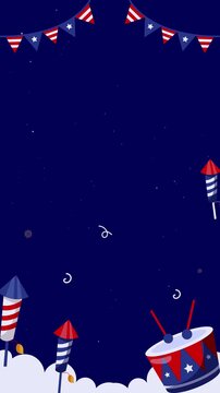 USA Independence Day Fireworks and Drum Roll Celebration Animation