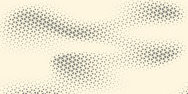 Abstract geometric halftone triangle pattern with soft beige and grey gradient wave effect for elegant background design.