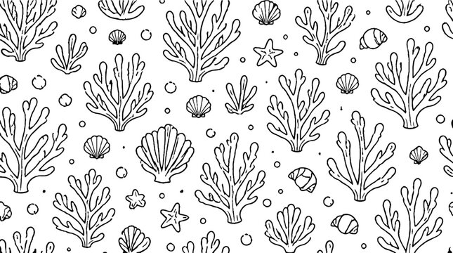 Detailed Underwater Coral and Shellfish Illustration.
