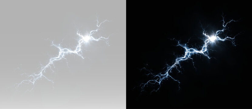 Electric thunderbolt with bright glowing discharge, high voltage energy and dramatic lightning power effect