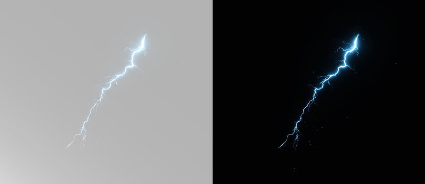 Glowing blue lightning bolt with electric charge, powerful energy surge and dramatic thunderstorm discharge