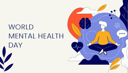 Obraz premium Mental health awareness, World Mental Health Day, mindfulness, meditation, wellness vector icon