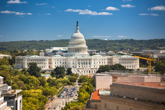 High angle view of Pennsylvania Avenue and the US Capitol building