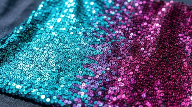Reversible Sequin Fabric Texture with Teal and Magenta Gradient Pattern for Fashion Design and Creative Crafting Projects Background