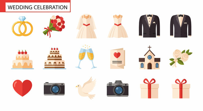 Wedding Celebration Icons and Symbols.