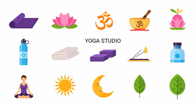 Yoga studio icons and symbols.