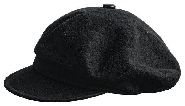 Black woolen beret hat with a small knob isolated solid white background2
