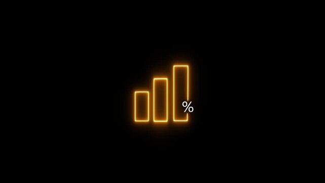Neon Letter Text Business Percent Icon illustration, on Black Background.