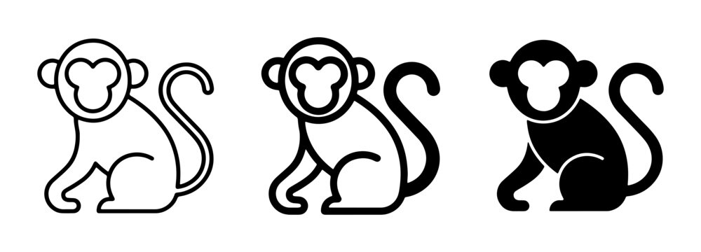 Monkey Icons Set, Simple Vector Graphics for Animal Lovers, Primate Silhouettes for Wildlife Projects