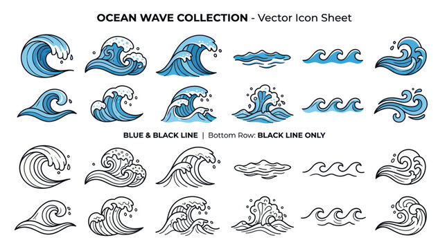 Collection of ocean wave icons.