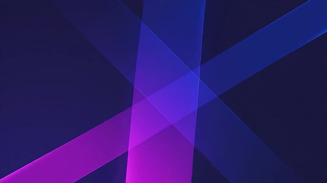 Abstract neon blue and purple light beams crossing on dark background