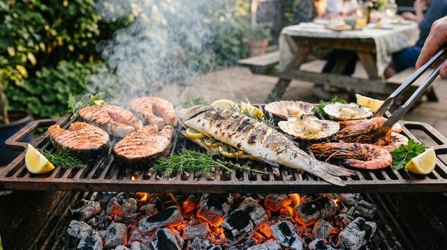 Grilled Seafood Feast on BBQ