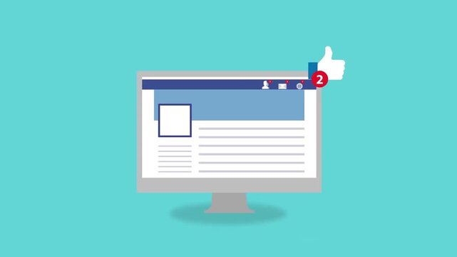 Animated Social Media Web Interface Screen Mockup with Notification Like Icon and Popups, Digital Marketing, Online Website Concept