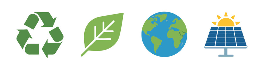 Fototapeta premium Eco Icons with Recycle and Leaf Symbols, Modern Sustainability Design in Flat Vector Style