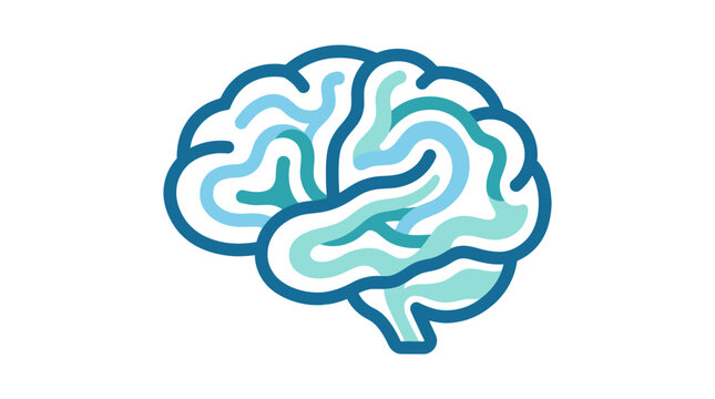 Blue brain line art illustration on white background, representing mental health and intelligence