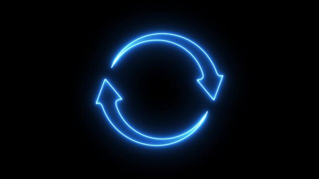Abstract glowing neon arrow circle loading icon background 4k animation video.