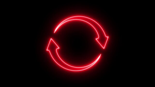 Abstract glowing neon arrow circle loading icon background 4k animation video.