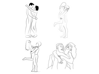 Obraz premium Romantic Couple Continuous Line Art Vector Set, Minimalist Love and Relationship Illustration Collection