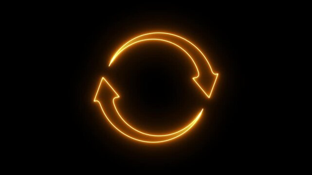 Abstract glowing neon arrow circle loading icon background 4k animation video.