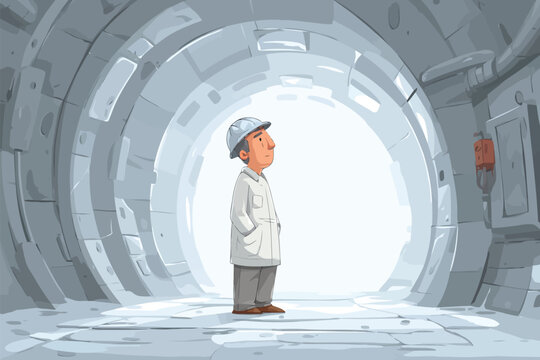 Man Wearing Tin Foil Hat in Underground Bunker isolated