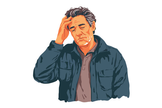 Mature man touching his head and feeling painful isolated