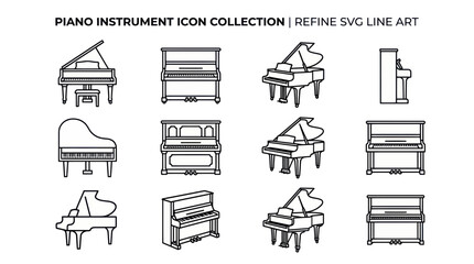 Piano instrument icons in collection. © puat