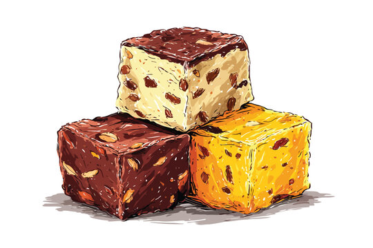 Mix burfi dessert laddoo isolated