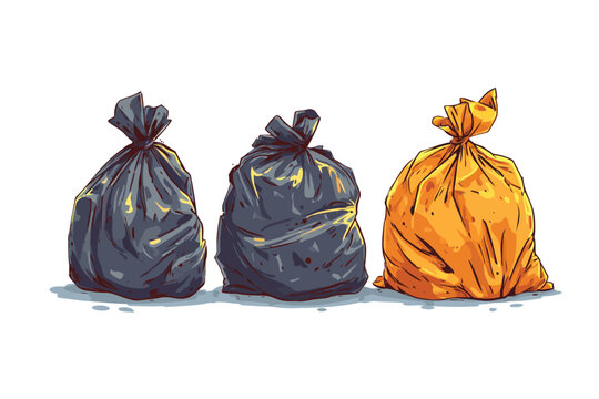 Mixed Household Garbage in Black Trash Bags isolated
