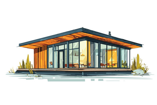 Modern Contemporary House with Roof and Glass Wa isolated