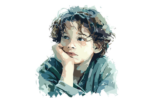 Moody Lighting Portrait of Child in Reflective Mood isolated