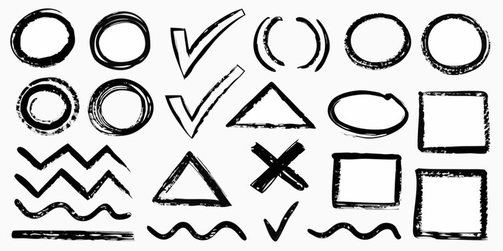 Hand Drawn Geometric Shapes And Lines Rough Doodle Style