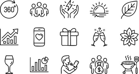 Event business and lifestyle icons collection illustration business lifestyle champagne celebration analysis presentation microphone © RA