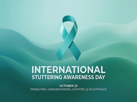Teal awareness ribbon for international stuttering awareness day with supportive message and date