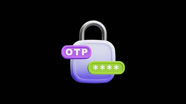 OTP Lock Authentication 3D Icon Loopable Animation