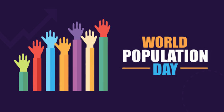 Raised Hands Illustration With Rainbow Colors And World Population Day Text