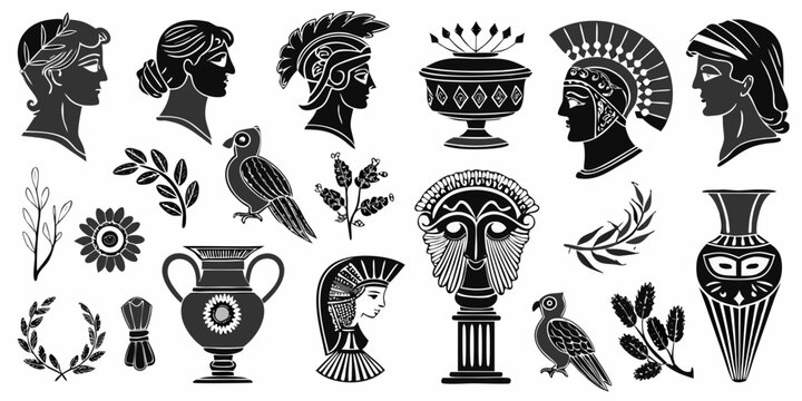Ancient Greek Silhouette Collection On White Background