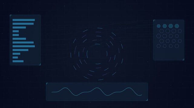 Abstract digital interface with data visualization and waveform