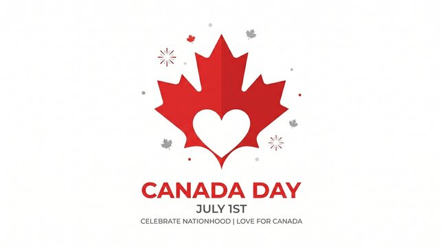 Canada Day Greeting Design with Heart and Maple Leaf Symbol