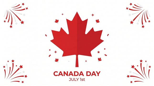 Canada Day Maple Leaf Greeting Card with Fireworks and July 1 Celebration