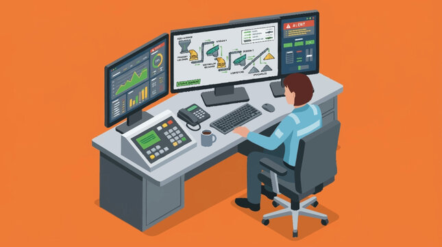 Professional programmer working at a multi-monitor computer setup.