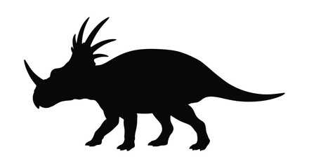 A triceratops dinosaur in side profile a black silhouette against a white background prehistoric reptile extinct paleontology paleozoic © Gahima