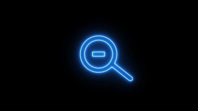 A simple magnifying glass with minus icon animation on black background.