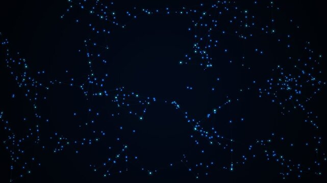 Abstract blue particles on dark background animation