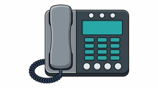A standard office landline phone with a keypad