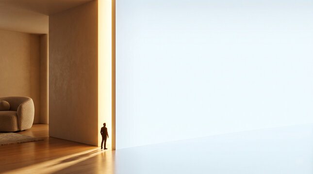 Silhouette of a Person Standing Before a Giant Glowing Portal