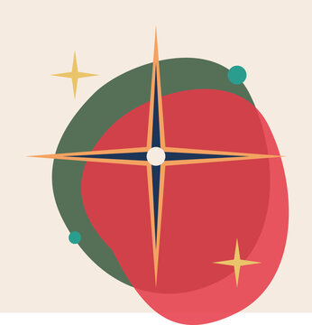 Abstract mid century modern atomic starburst illustration with geometric shapes on a neutral vintage background design.