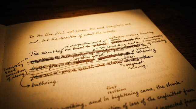 Handwritten Manuscript Page with Ink Corrections and Edits
