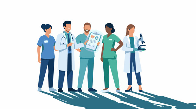 A diverse group of medical professionals with various roles