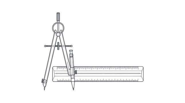 Drafting Compass and Ruler Line Art