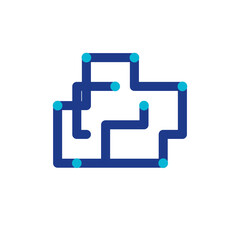 Obraz premium Minimalist blue circuit board line art representing cloud computing technology and digital network connectivity concept
